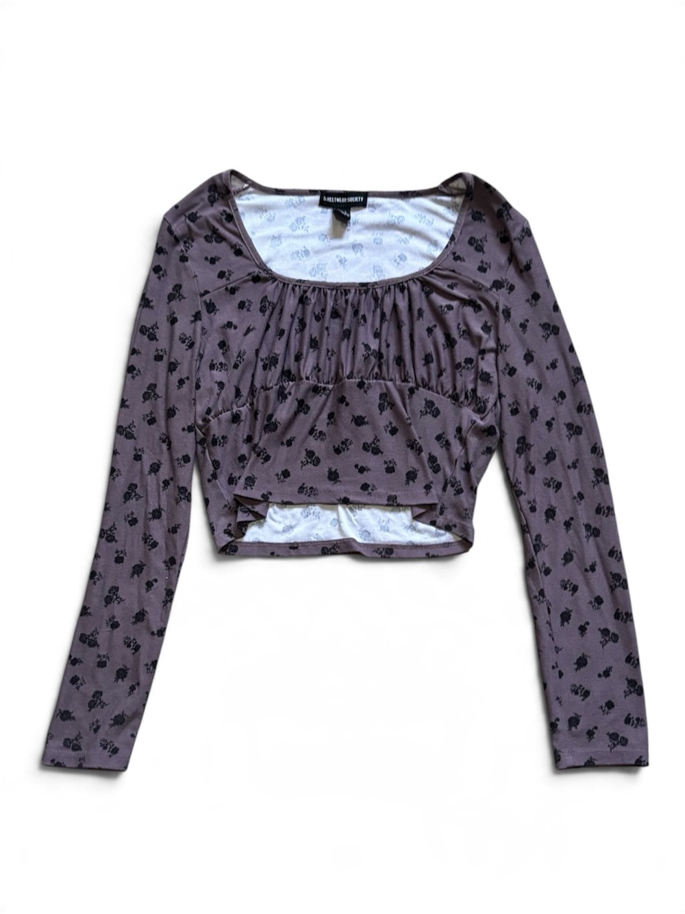 Streetwear Society Mauve Floral Cropped Long-Sleeve Top Size L